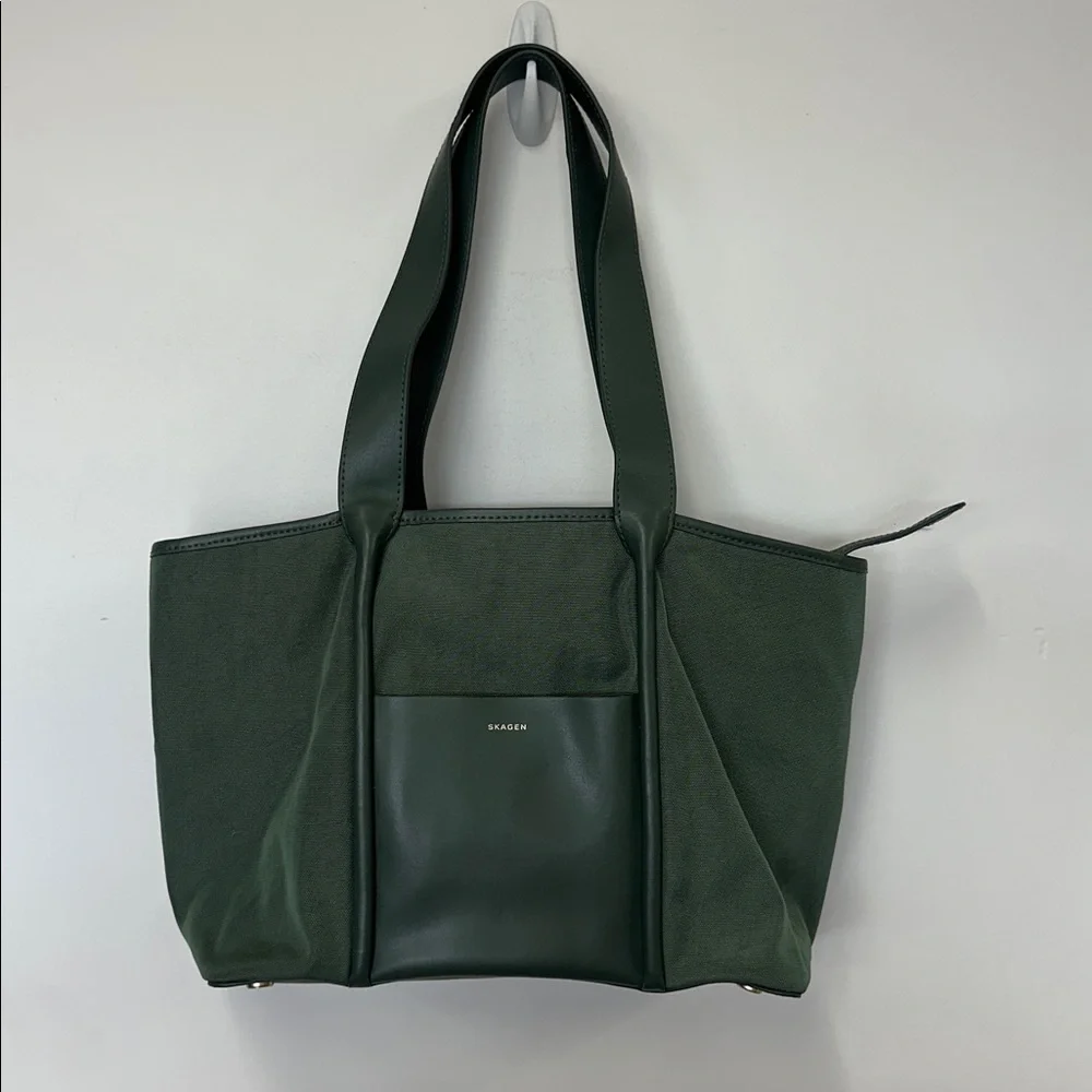Skagen Lisabet Leather Canvas Tote Hunter Green